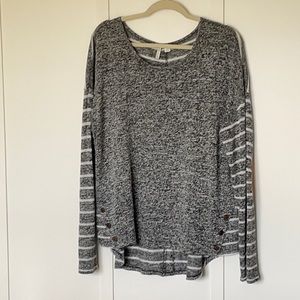 Suede Elbow Patch Striped Sweater
